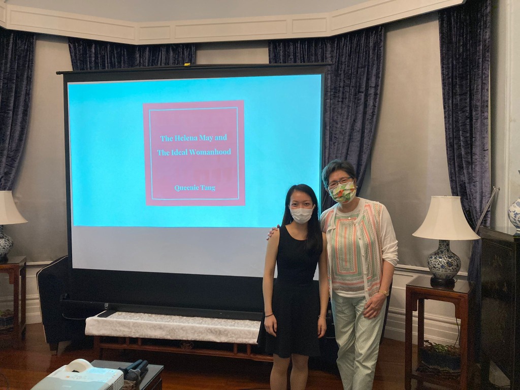 Queenie with her mentor Mrs Ruth Lau at her research sharing in The Helena May